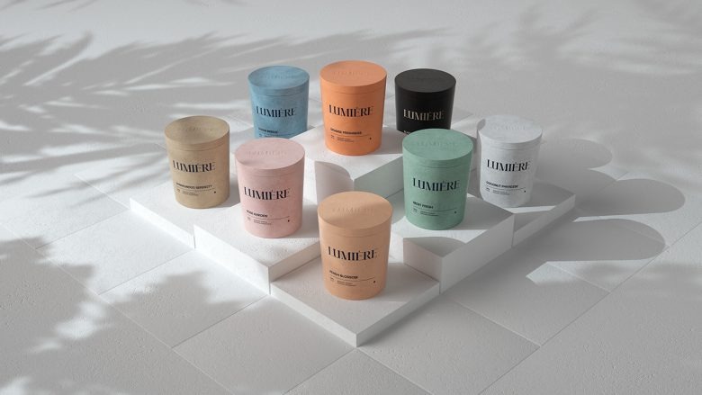 Композиция ароматических свечей на подиумах LUMIÉRE