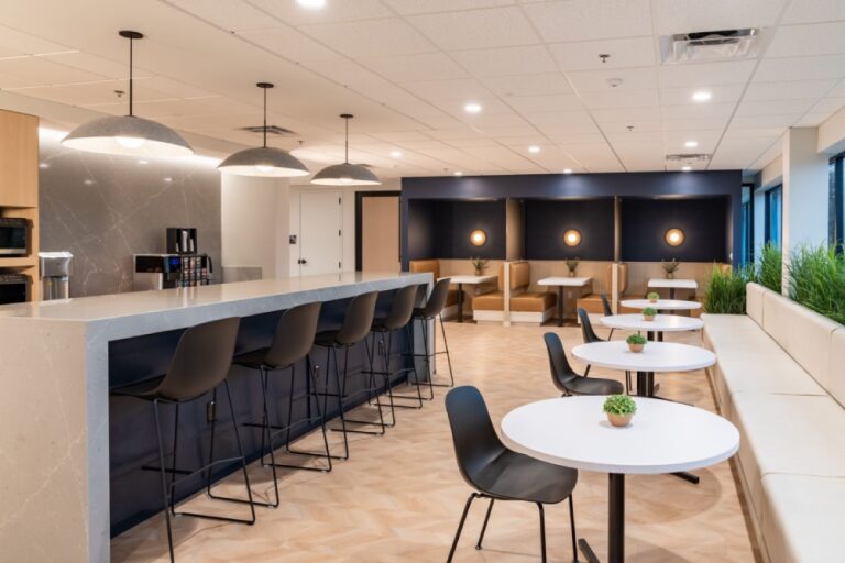 Кухня и зона питания офиса NFIB с барной стойкой