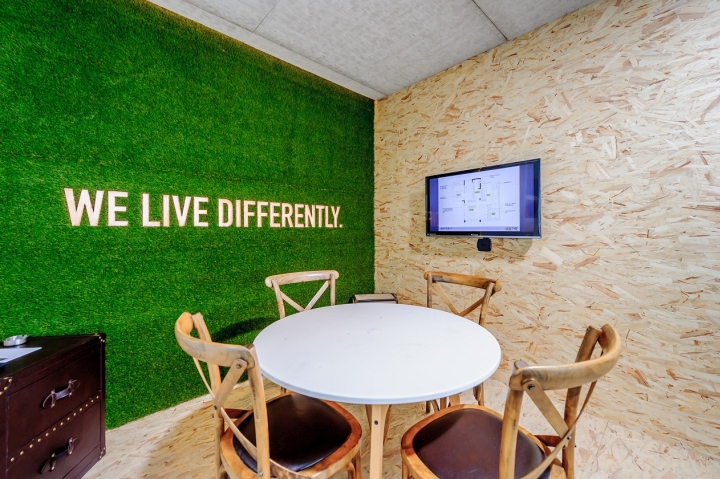 Офис дизайн-студии ARCHETYPE с зелёным ковром на стене