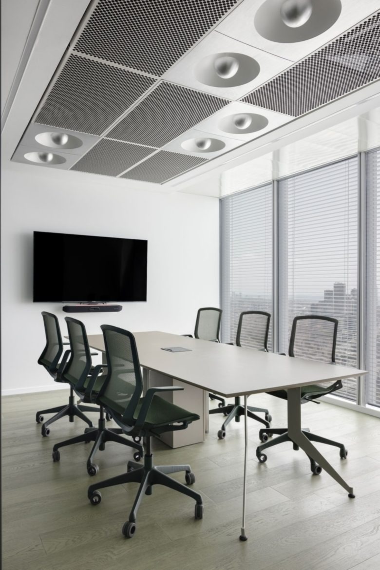Переговорная с длинным столом и экраном Cato Networks Offices