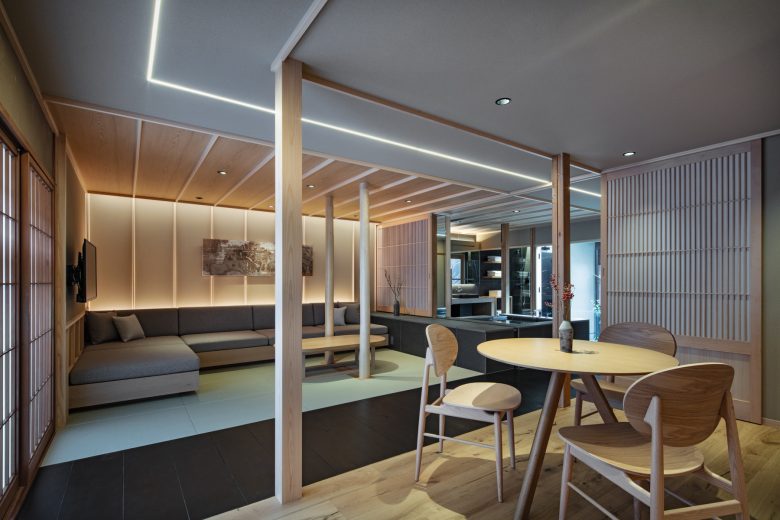 зона кафе с мягким диваном ANJIN Gosho Ebisugawa